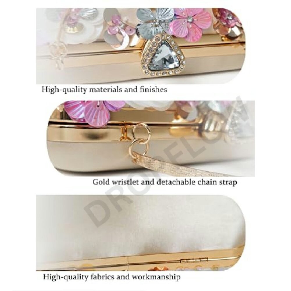 Elegant Floral Clutch Purse Convertible Chain Evening Bag Formal Event - Picture 6 of 8